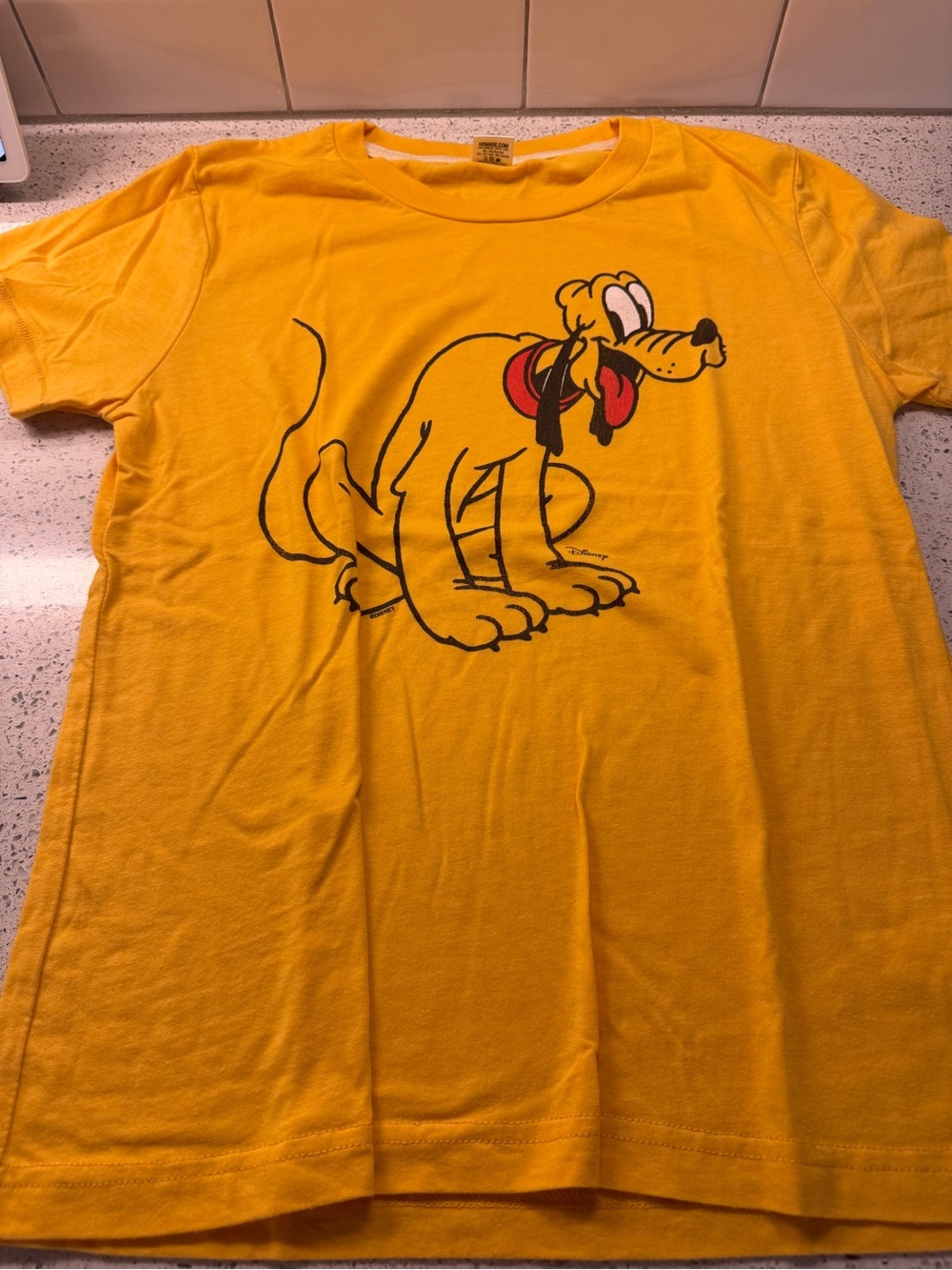 Homage Women’s Disney Pluto Yellow Dog Graphic Tee - Classic Pet Character Shirt